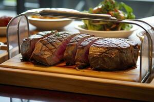 ai generiert Steak Rotisserie beim das Steak-House, geschnitten Picanha, Picanha. generativ ai foto