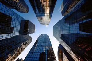 ai generiert reflektierend Wolkenkratzer, Geschäft Büro Gebäude. ai generiert foto