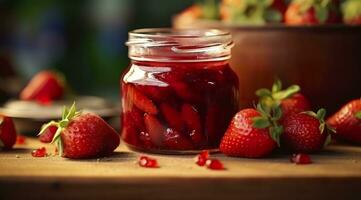 ai generiert Erdbeere Marmelade und frisch Beeren. generativ ai foto