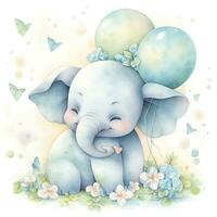 ai generiert Aquarell Baby Elefant. ai generiert foto