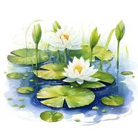 ai generiert Wasser Lilie im Teich. Aquarell Design. ai generiert foto
