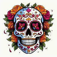 ai generiert Mexikaner Rosen Schädel. Mexikaner Rosen Schädel. dia de los Muertos Shugar bunt Kopf. ai generiert foto