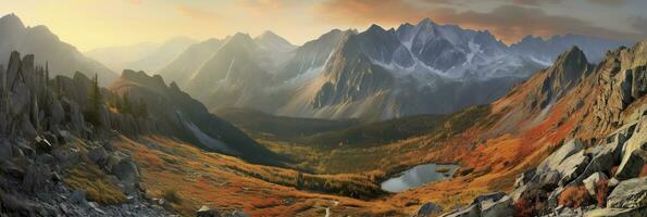 ai generiert Panorama Berg Herbst Landschaft. ai generiert foto