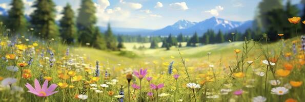 ai generiert idyllisch Wiese auf Sommer. ai generiert foto