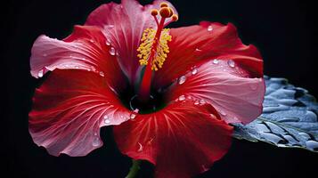 ai generiert ein Hibiskus Blume mit ein schwarz hintergrund.ai generiert. foto