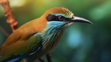 ai generiert Türkis brauen motmot im beschwingt Farben. generativ ai foto