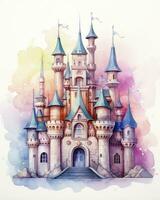 ai generiert bunt Aquarell kawaii Schloss isoliert auf Weiß Hintergrund. ai generiert foto