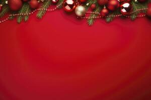 ai generiert Weihnachten oder Neu Jahr rot Hintergrund mit Tanne Dekor. ai generiert foto