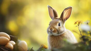 ai generiert Ostern Hase mit schön Frühling Natur. ai generiert foto