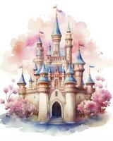 ai generiert bunt Aquarell kawaii Schloss isoliert auf Weiß Hintergrund. ai generiert foto