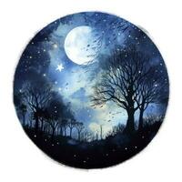 ai generiert Wald Mond Silhouette mit Fee leuchtenden im das Nacht Himmel auf ein Weiß Hintergrund. ai generiert foto