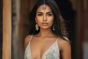 ai generiert indisch Mädchen Modell- Mode Design foto