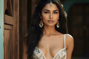 ai generiert indisch Mädchen Modell- Mode Design foto