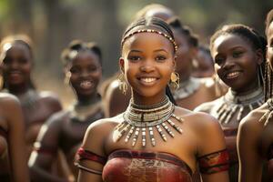 ai generiert Zulu Festival tanzen jung Mädchen foto