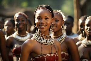 ai generiert Zulu Festival tanzen jung Mädchen foto