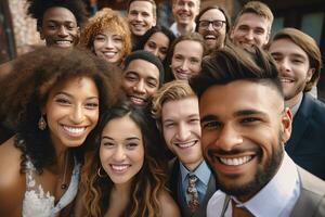 ai generiert multi ethnisch Vielfalt Menschen beim Hochzeit foto