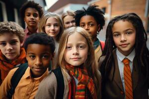 ai generiert ethnisch Vielfalt Schule Kinder foto