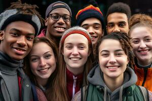 ai generiert multi ethnisch vielfältig Hochschule Studenten foto