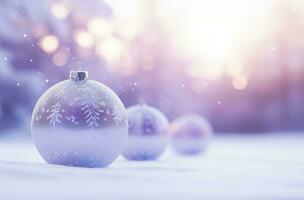 ai generiert Weihnachten Dekorationen Ball auf Schnee Hintergrund. ai generiert foto