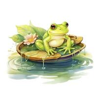 ai generiert Frosch schwebend auf ein Lilie Pad Floß, Aquarell zum T-Shirt Design. ai generiert foto