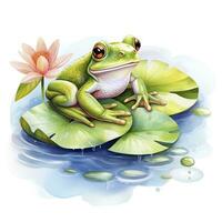 ai generiert Frosch schwebend auf ein Lilie Pad Floß, Aquarell zum T-Shirt Design. ai generiert foto