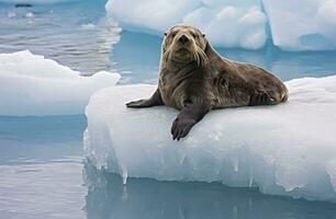 ai generiert Meer Otter auf Eis. ai generiert foto