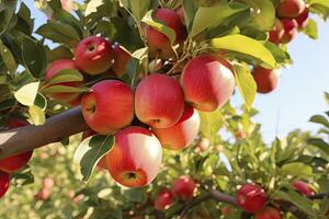 ai generiert schließen oben Apfel Obst auf Baum. ai generiert foto