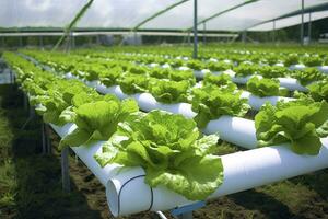 ai generiert hydroponisch Grüner Salat wachsend. ai generiert foto