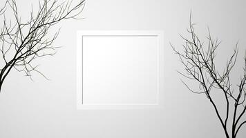 Weiß leer Rahmen und Geäst von ein Baum mit Weiß Hintergrund foto