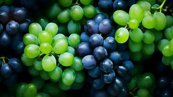 ai generiert viele von Blau und Trauben mit Blätter. Beeren Hintergrund. hoch Qualität. ai generativ foto