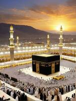 ai generiert Kaaba Ramadan glühen fesselnd islamisch Beachtung im Mekka foto