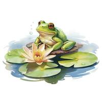 ai generiert Frosch schwebend auf ein Lilie Pad Floß, Aquarell zum T-Shirt Design. ai generiert foto