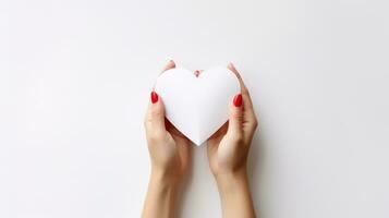 ai generiert Nahansicht von Papier Herz im Hand - - romantisch Konzept foto