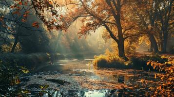 ai generiert Panorama von ein tolle Herbst szenisch mit See Landschaft foto