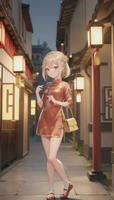 ai generiert süß Anime Mädchen Charakter tragen Chinesisch cheongsam Zansae Qipao Mandarin Kleid zum visuell Roman Festival Hintergrund foto