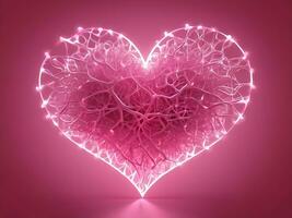 ai generiert Valentinstag Tag Liebe ai gerendert glühend Herzen auf Rosa Hintergrund foto