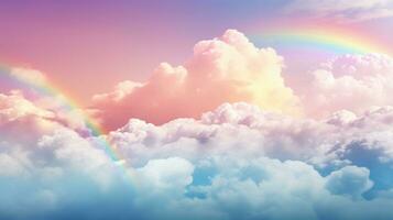 ai generiert zart Regenbogen Wolken von Gelb, Rosa, Türkis, Blau Farben. abstrakt schön Himmel Hintergrund. bunt Wolkengebilde. Kopieren Raum. Ideal zum kreativ Entwürfe, Tapeten, Poster, Anzeigen, foto