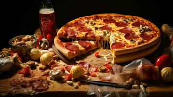 ai generiert salzig ungesund Pizza Essen foto