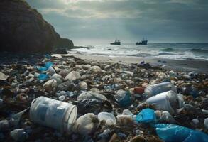 ai generiert ein Umwelt Katastrophe auf ein Strand. ai generiert foto