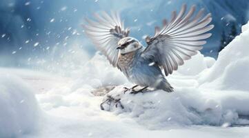 ai generiert Vögel im das Schnee Tapeten, foto
