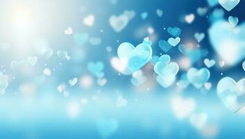 ai generiert süß Herzen sind reflektiert im das Blau Hintergrund, foto