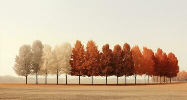 ai generiert ein groß Gruppe von Bäume im anders Farben im ein Feld foto