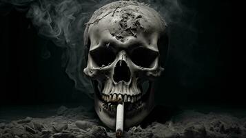ai generiert Rauch tötet Konzept. Schädel im Asche. Anti Tabak foto