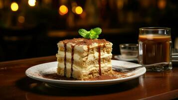 ai generiert Italienisch Hintergrund Tiramisu Essen foto