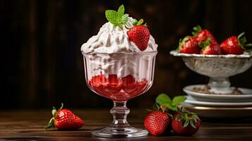 ai generiert damit köstlich Dessert mit Sahne und Minze Blatt ai generativ foto