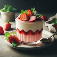 ai generiert Smoothie Erdbeere Pudding auf das Tabelle ai generativ foto