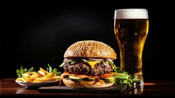 ai generiert köstlich und saftig Rindfleisch Burger auf das Tabelle ai generativ foto