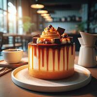 ai generiert köstlich Karamell Pudding Dessert ai generativ foto