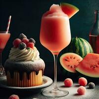 ai generiert Wassermelone Saft mit Tasse Kuchen ai generativ foto