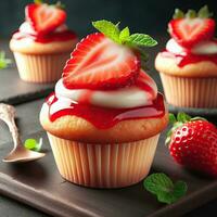 ai generiert köstlich Erdbeere Tasse Kuchen ai generativ foto